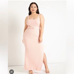 Pink Belted Rib Maxi Dress